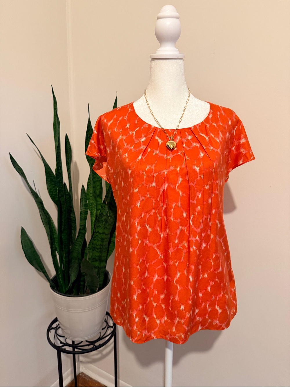 Boden | Vibrant Orange Cap Sleeve Printed Blouse